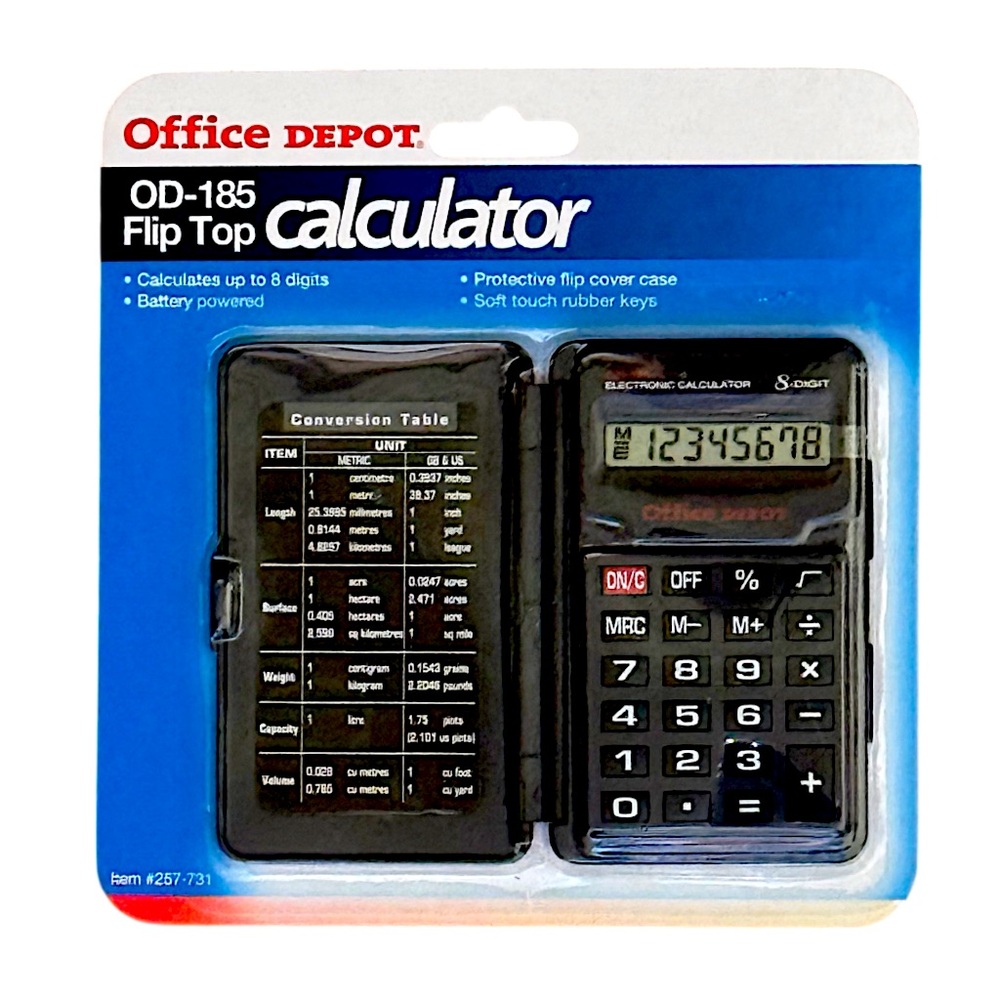 Pocket Flip Top Hard Shell LED Calculator, Memory, Unit Conversion, Battery